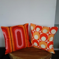 Retro kussenhoes cirkels rood/oranje 45 x 45 cm