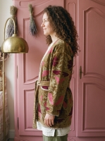 Olijfgroene Geborduurde Fluwelen Suzani Kimono Jas